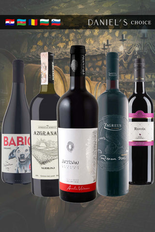 Vinuri roșii din soiuri negre, Est-Europene / set de cinci sticle / Croația, Azerbaidjan, România, Bulgaria, Slovenia / 5% reducere